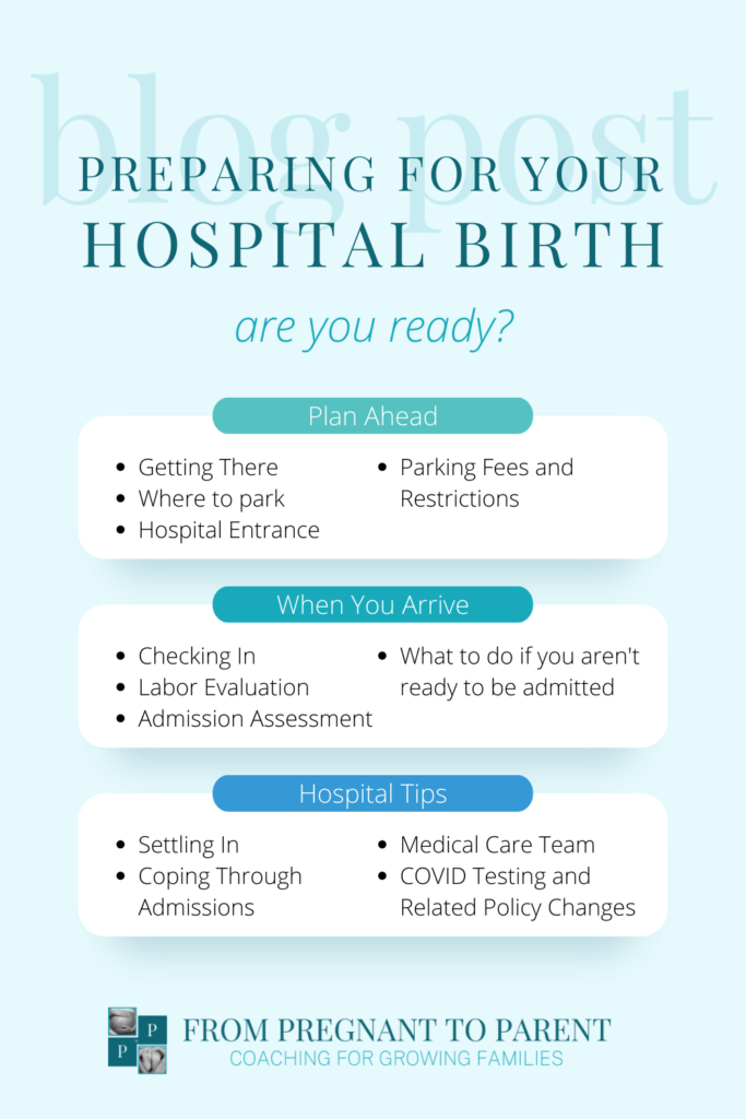 Pinterest pin with reminders for preparing for your hospital birth